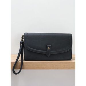 Black Wristlet Wallet Tri Fold Clutch Snap Button Closure NWOT